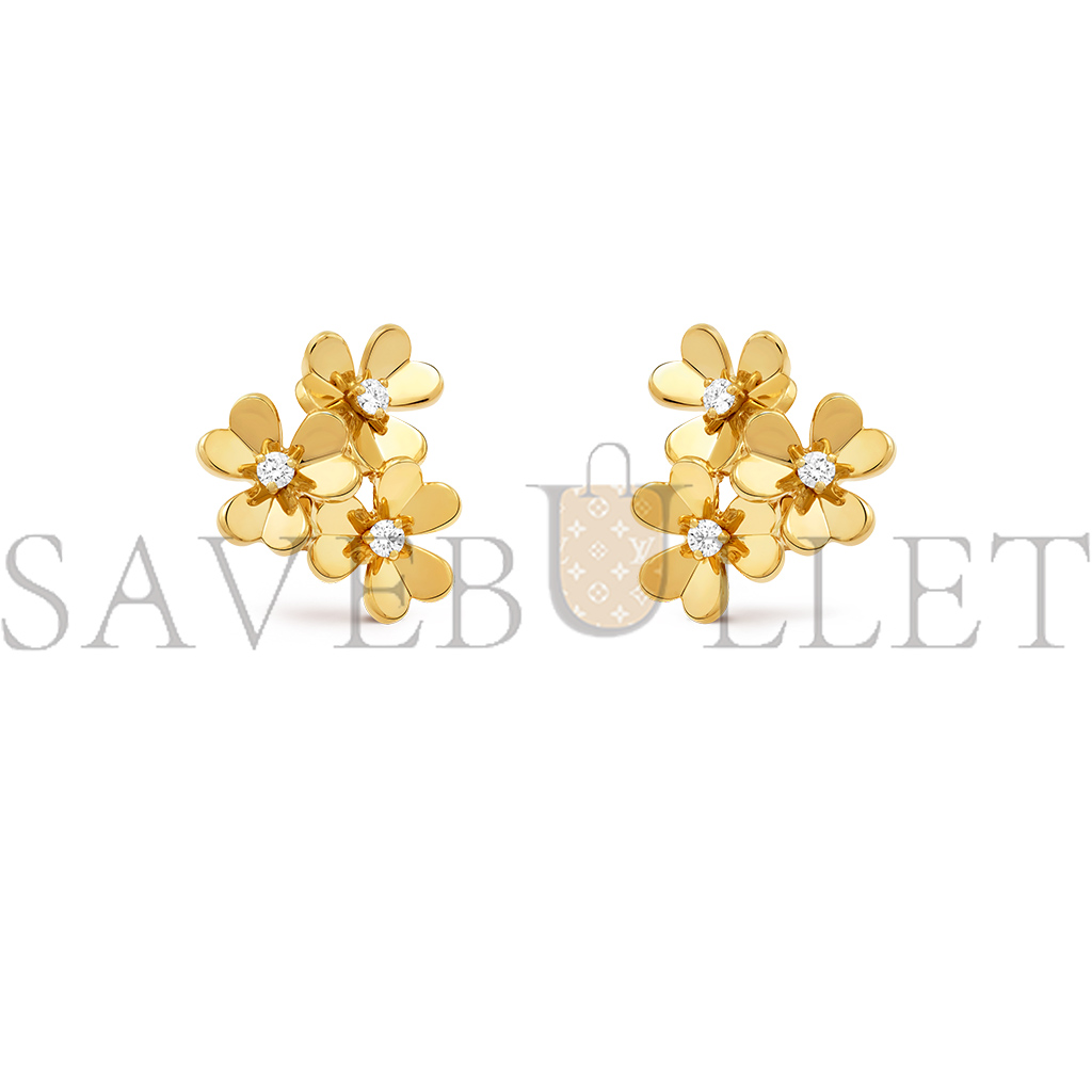 VAN CLEEF ARPELS FRIVOLE EARRINGS, 3 FLOWERS, MINI MODEL - YELLOW GOLD, DIAMOND  VCARP2DV00